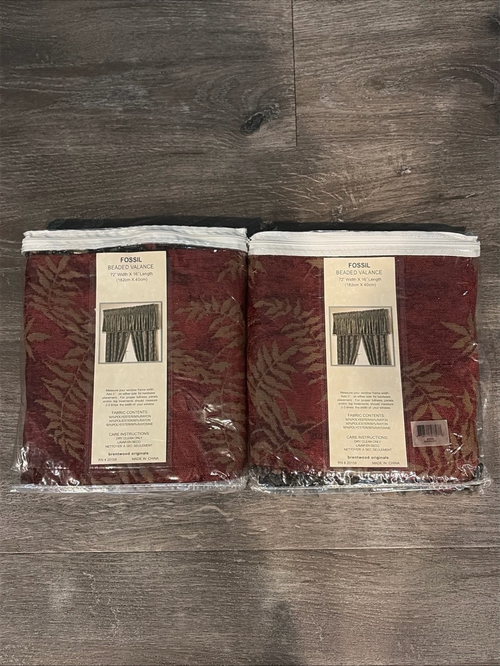 Fossil Beaded Valance in Deep Red with Olive Accents